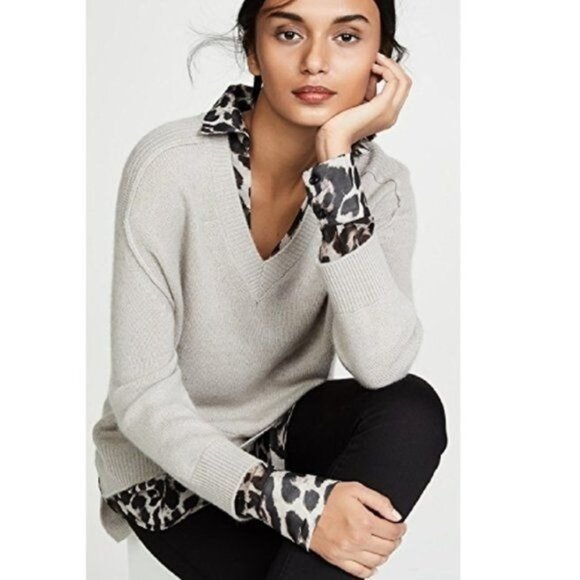 Brochu Walker Sweaters - BROUCHU WALKER Layered Leopard Animal Print Sweater Sz LARGE Cashmere Wool